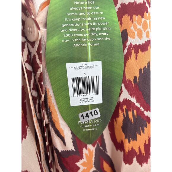 B49 Farm Rio Toucans Scarf Maxi Dress Womens Small Long Sleeve Boho Earthy Chic - Picture 13 of 14